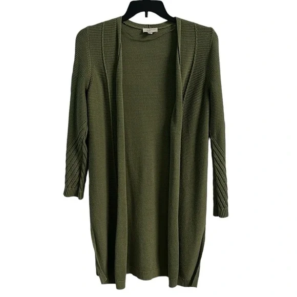 Loft Outlet Open Front Longline Olive Green Knit Duster Cardigan Size Medium - Picture 11 of 11